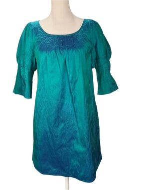 christiane celle calypso silk tunic dress iridescent blue/green size XS pockets